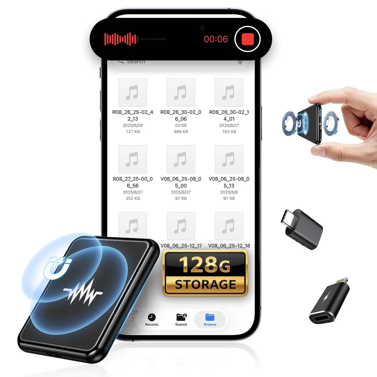 Sbwwas LX189 128 GB voice recorder — product photo