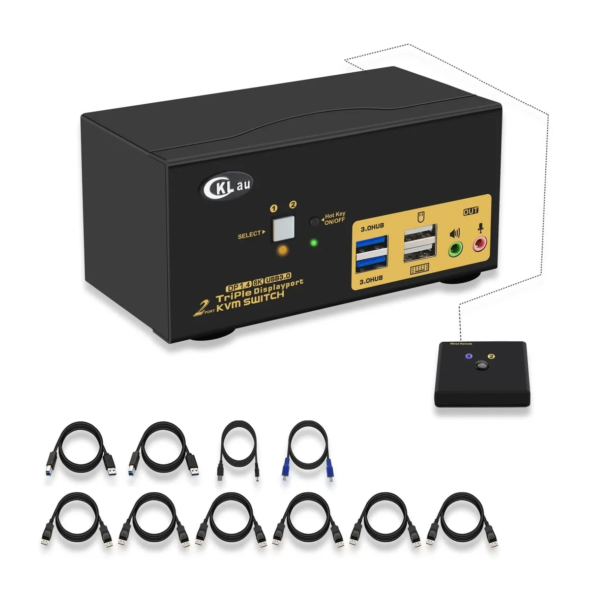 Corn Electronics Corn Electronics 2-Port USB 3.0 Triple Monitor KVM Switch DisplayPort 1.4 8K@30Hz 4K@144Hz — product photo