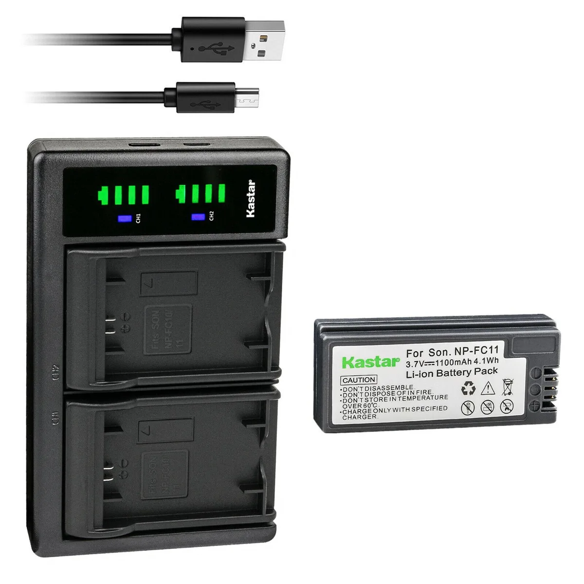 Kastar Kastar NP-FC11 1100mAh 3.7V Li-Ion battery &amp; LTD2 dual USB charger — product photo