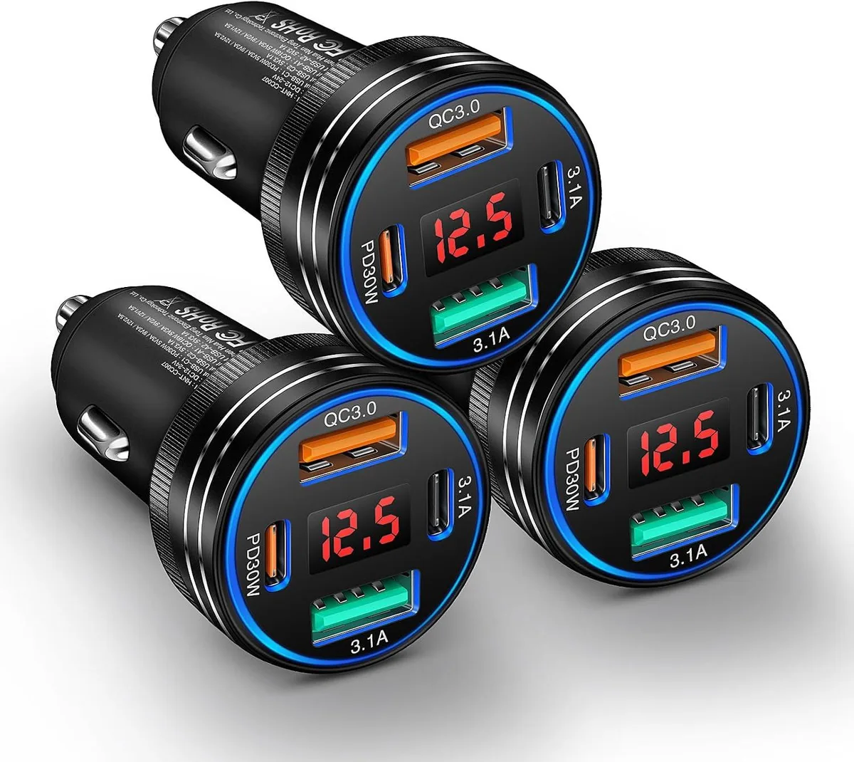 Leelbox Leelbox 65W 4-Port Car Charger PD/QC 3.0 LED Voltmeter 12-24V Black — product photo