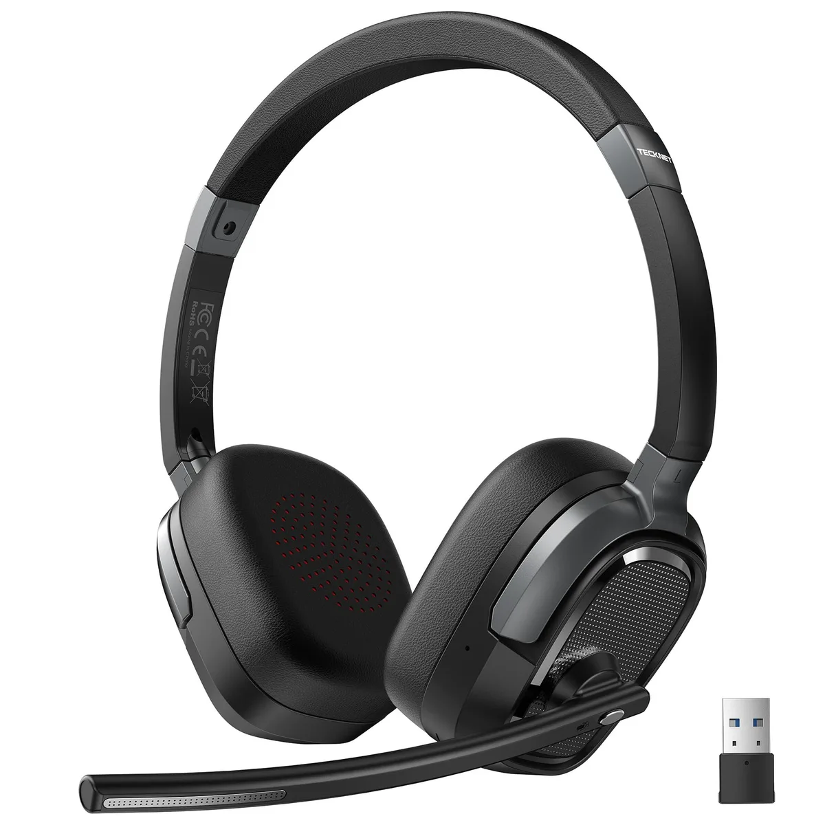  TECKNET EBH01026BA01 Bluetooth 6.0 Headset, AI ENC, 50H, USB-A Dongle — product photo