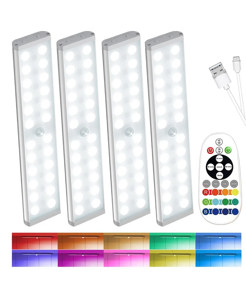 SZOKLED 58-LED Under Cabinet Light 1100mAh RGB Motion Sensor Copper 4 Pack — product photo