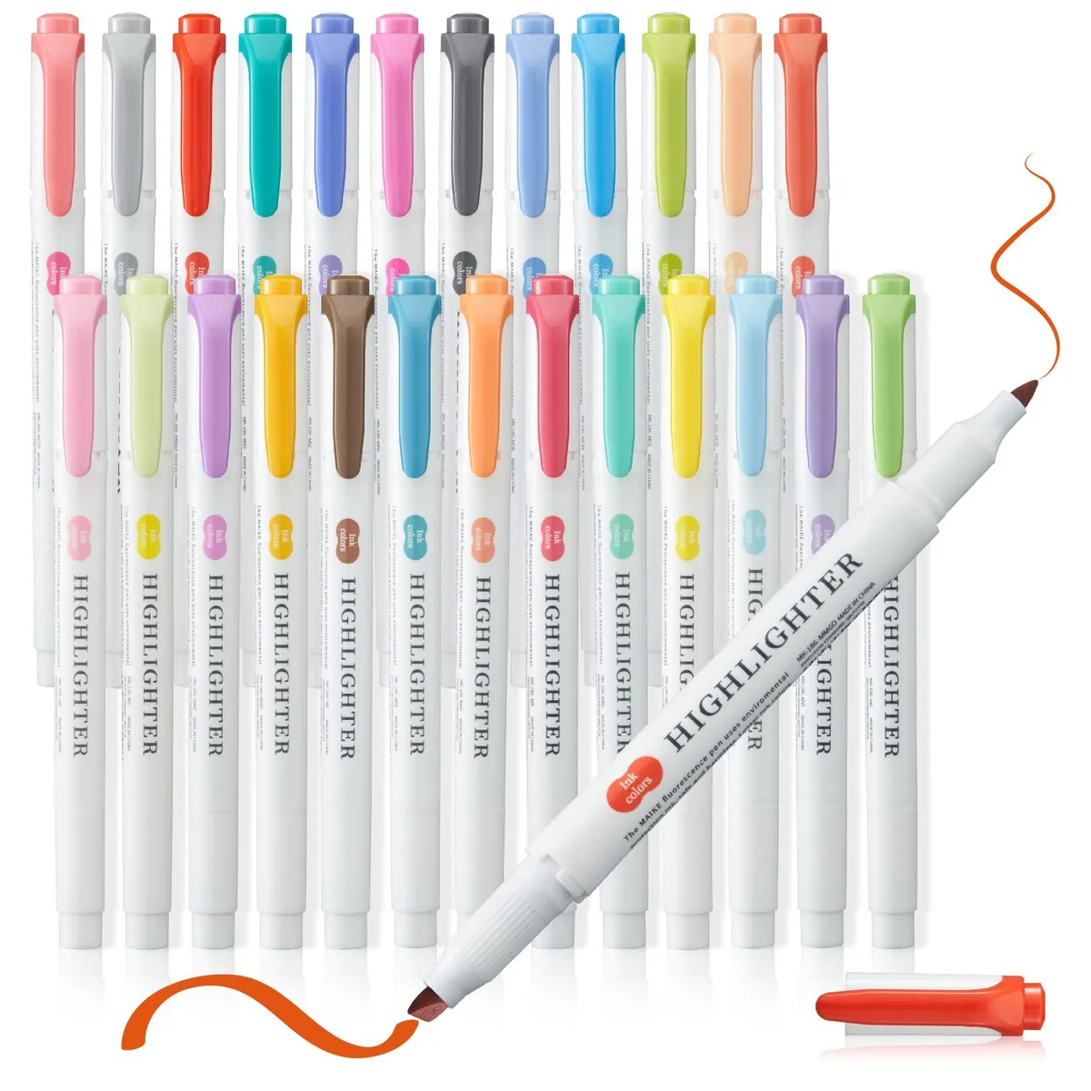  MAIKEDEPOT 186 Pastel Highlighters 25 Colors Dual Tip 1.0mm 4.0mm — product photo