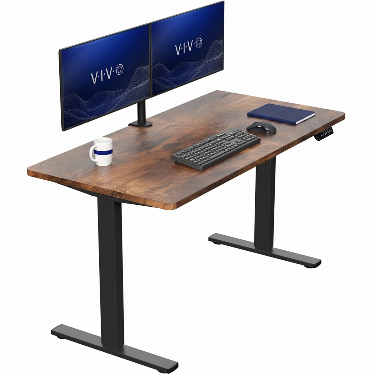 VIVO VIVO Electric Stand Up Desk 55 x 28 Vintage Brown Black Frame — product photo