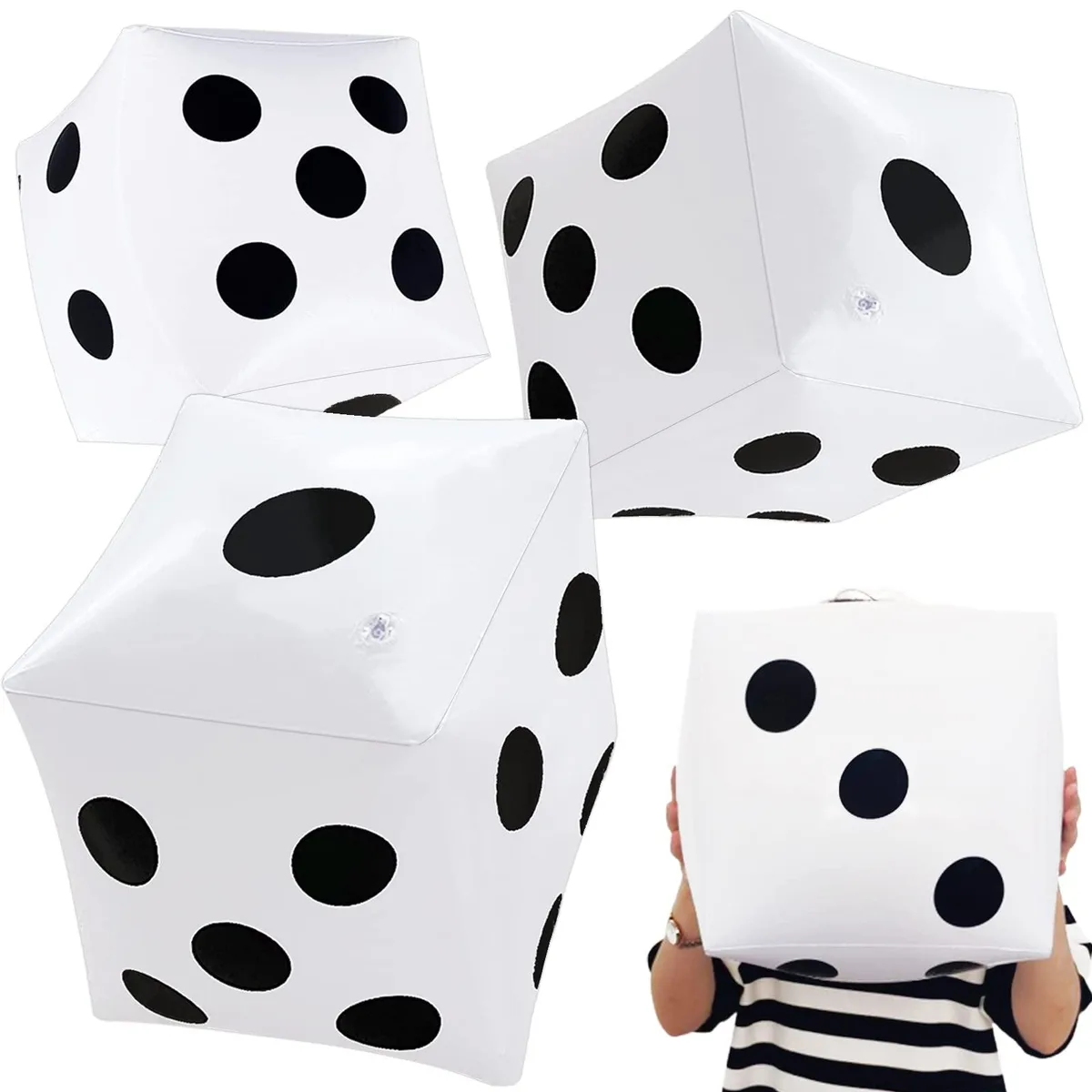Three white inflatable cubes with black dots, 13.7 inches each