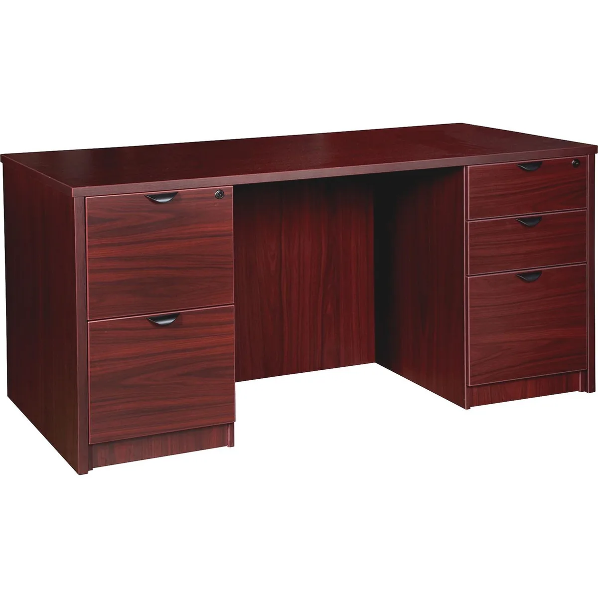 Lorell Prominence pedestal desk in mahogany laminate finish