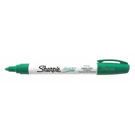 Sharpie paint marker in green with silver barrel and clip