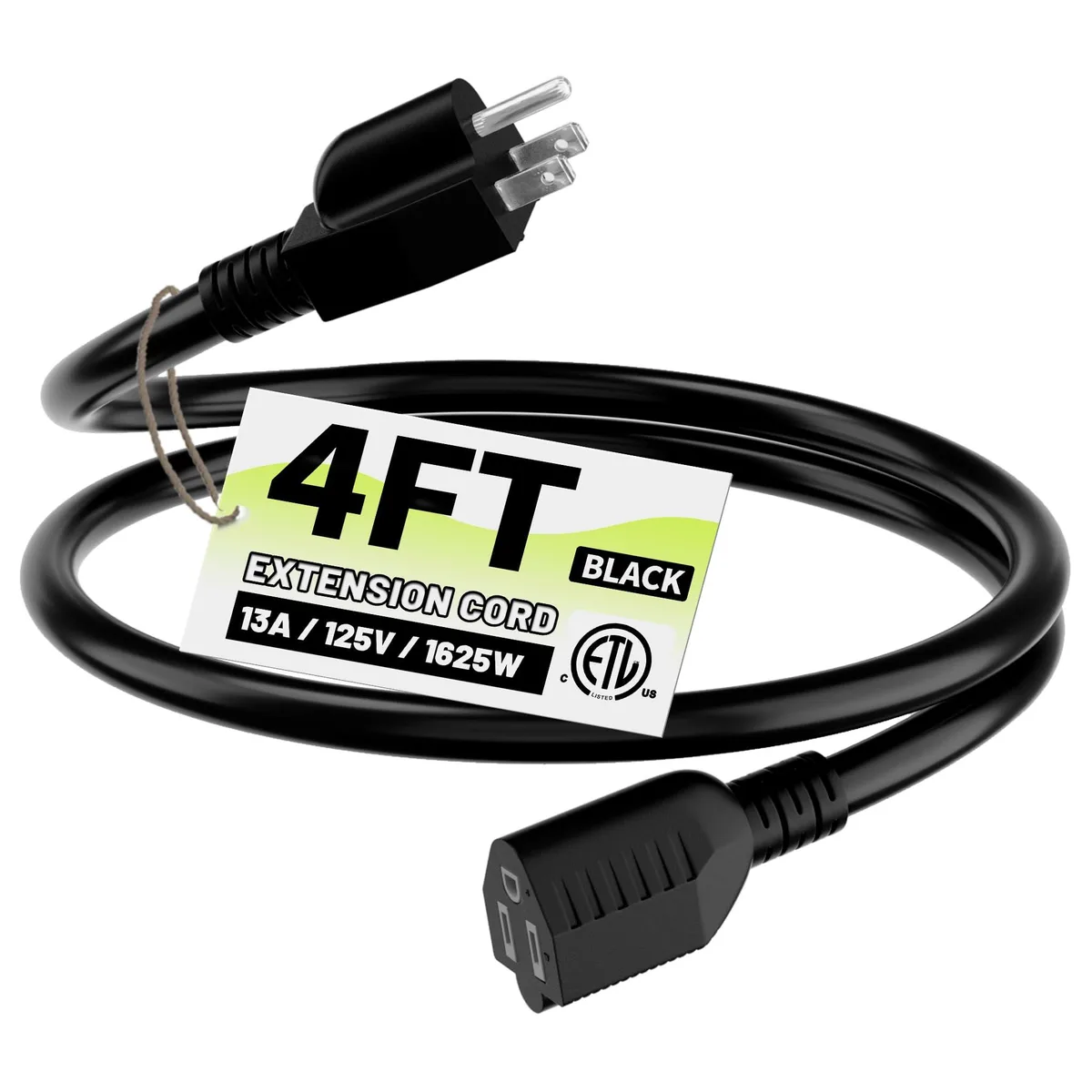  Vockjour 16/3 Black Indoor Outdoor Extension Cord 4 Ft Waterproof 13A 1625W 16AWG SJTW IP65 — product photo