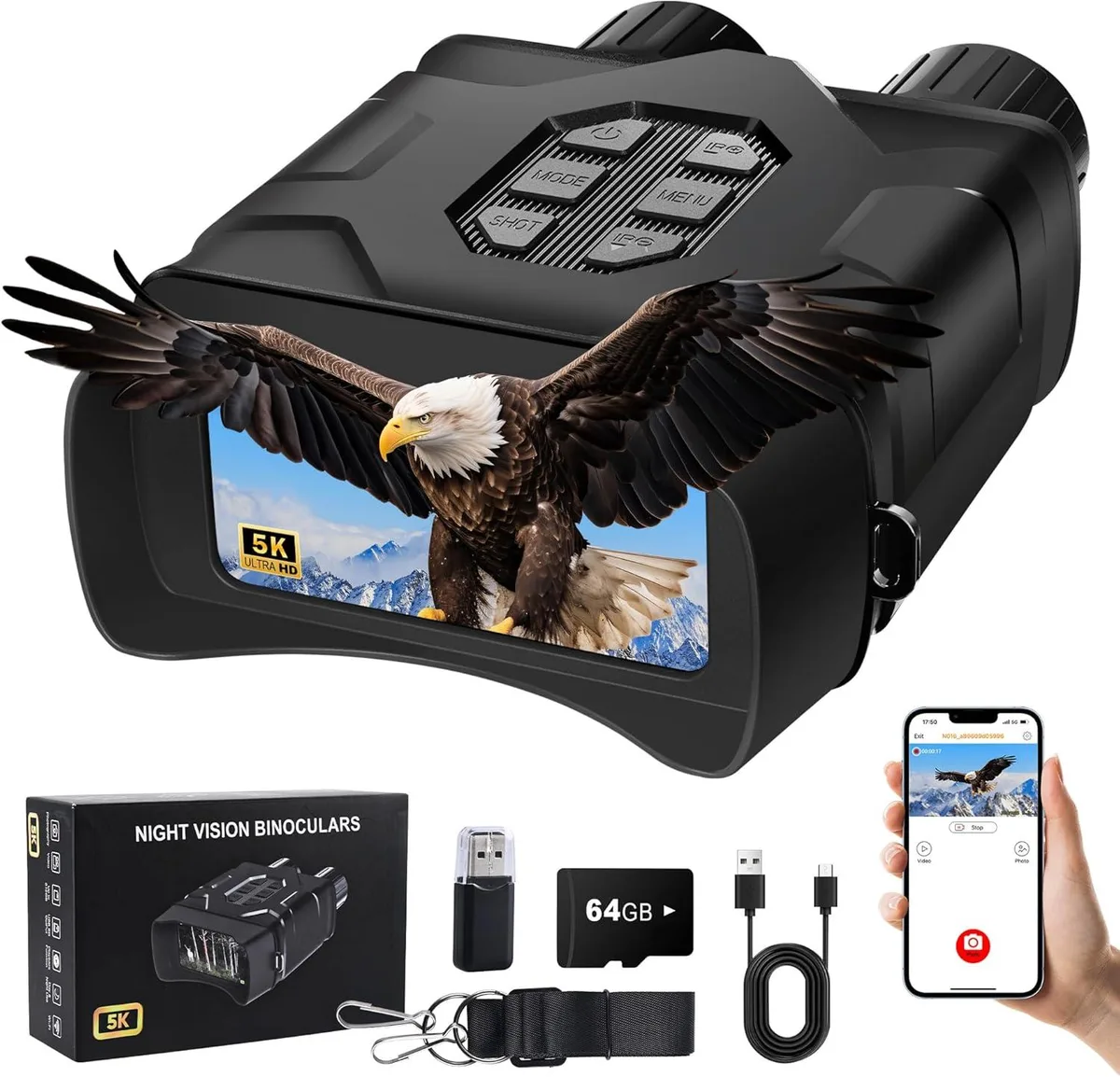 BFKK BFKK 5K Night Vision Binoculars 10X Zoom 4" UHD IPS 64GB — product photo