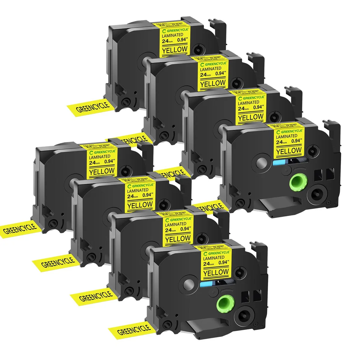 GREENCYCLE GREENCYCLE TZe-651 24mm Black on Yellow Laminated Tape 8 Pack — product photo