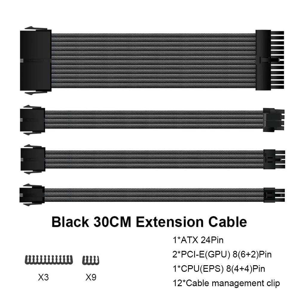 Lemincrash Lemincrash Power Extension Cord Kit Black 18AWG 30cm 12 clips — product photo