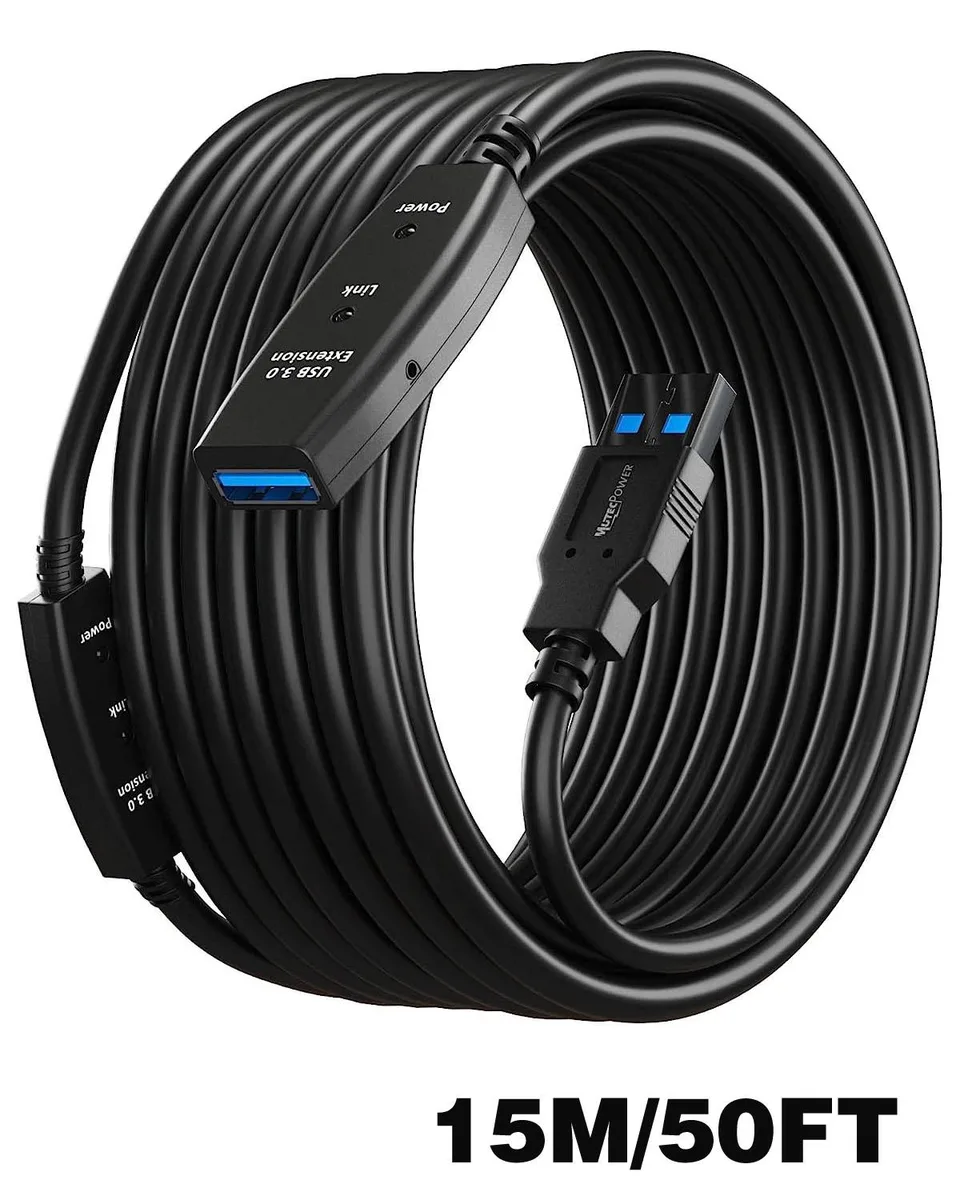 ESTONE ESTONE U310 USB 3.0 Active Extension Cable 50FT 5 Gbps Male to Female with Power Adapter — product photo