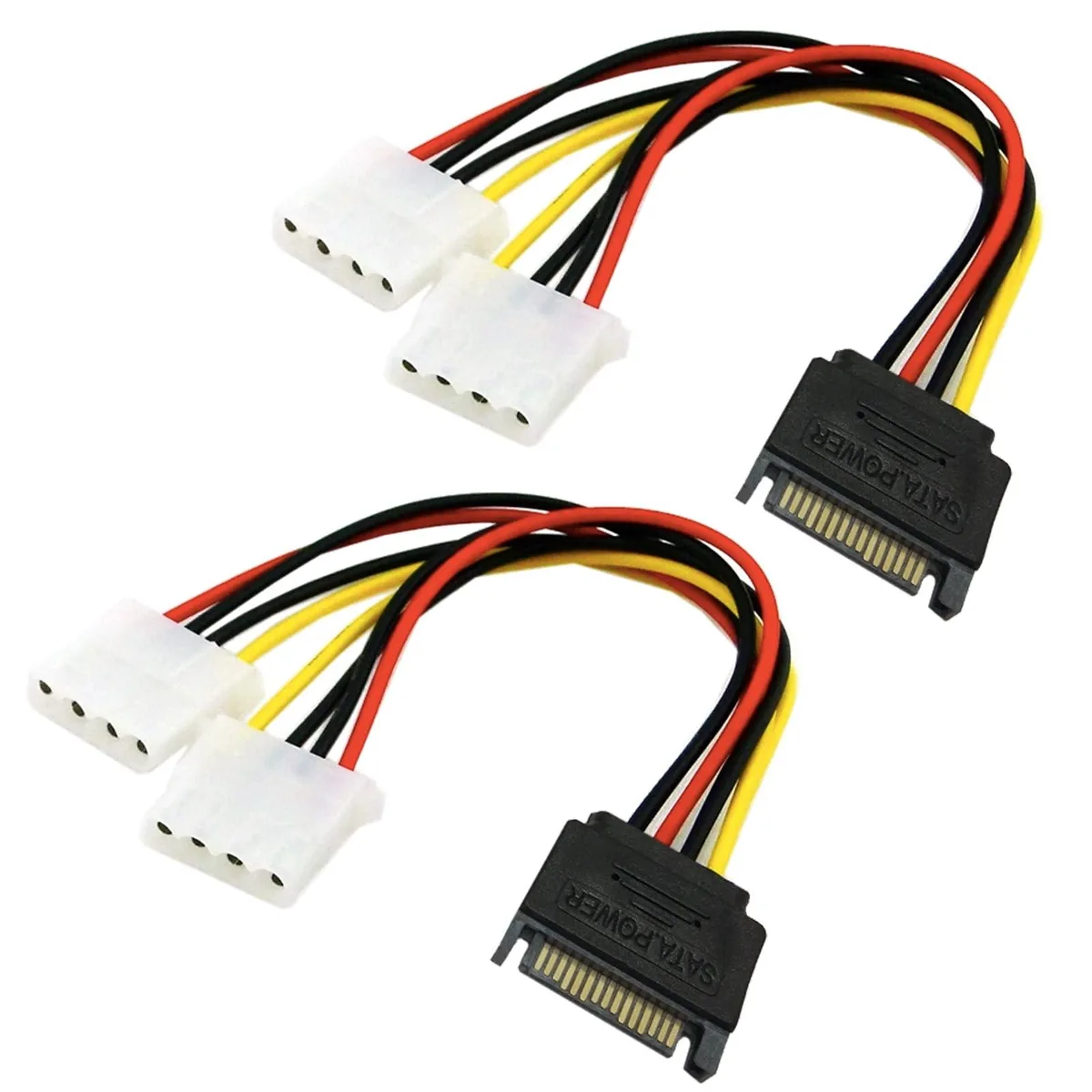Vszerda Vszerda 2× SATA 15-pin male to dual Molex 4-pin female Y power cable 20 cm — product photo
