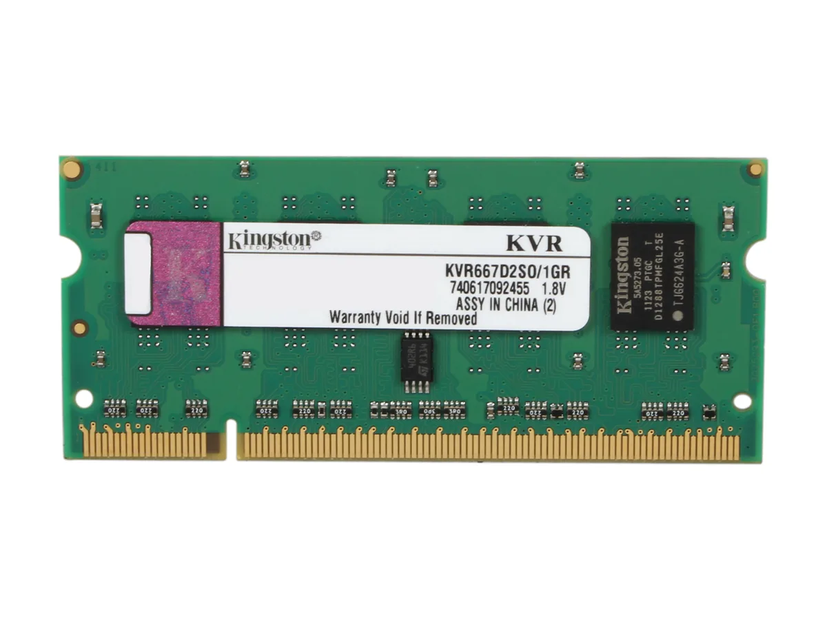 Kingston Technology Corp. Kingston Technology Corp. KVR667D2SO/1GR 1GB DDR2 667 laptop RAM — product photo