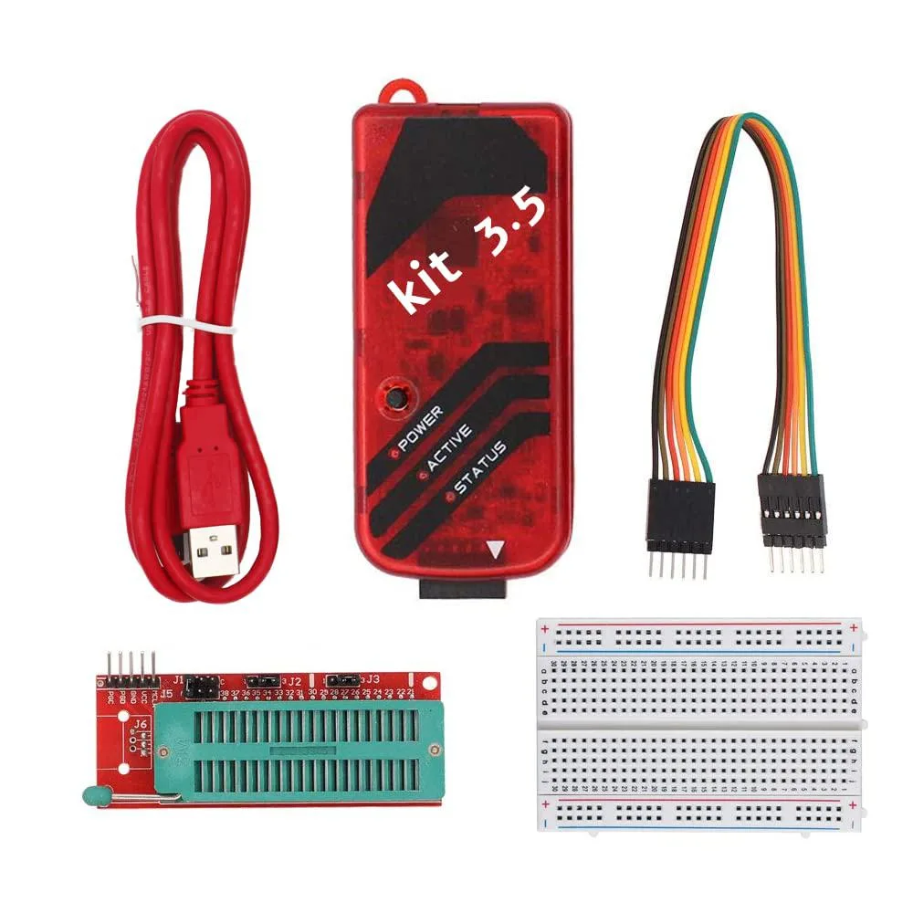 Compact PICkit 3.5 programmer debugger board with USB connector and ICSP header, green PCB, black components