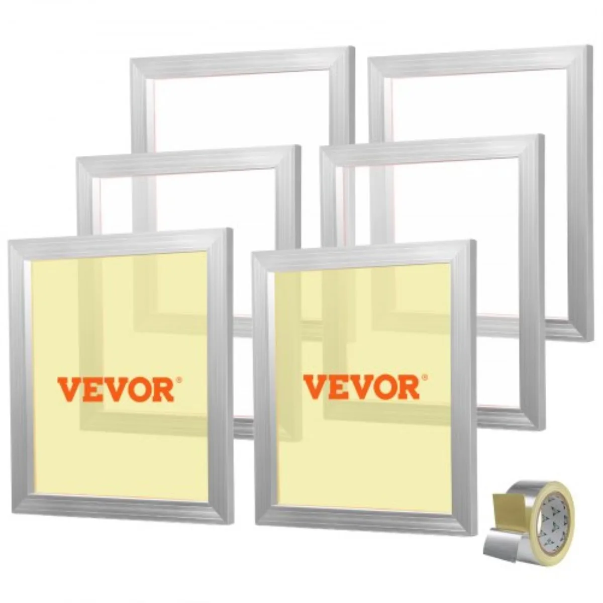 Six 18 by 20 inch aluminum frames with white 160 mesh and sealing tape