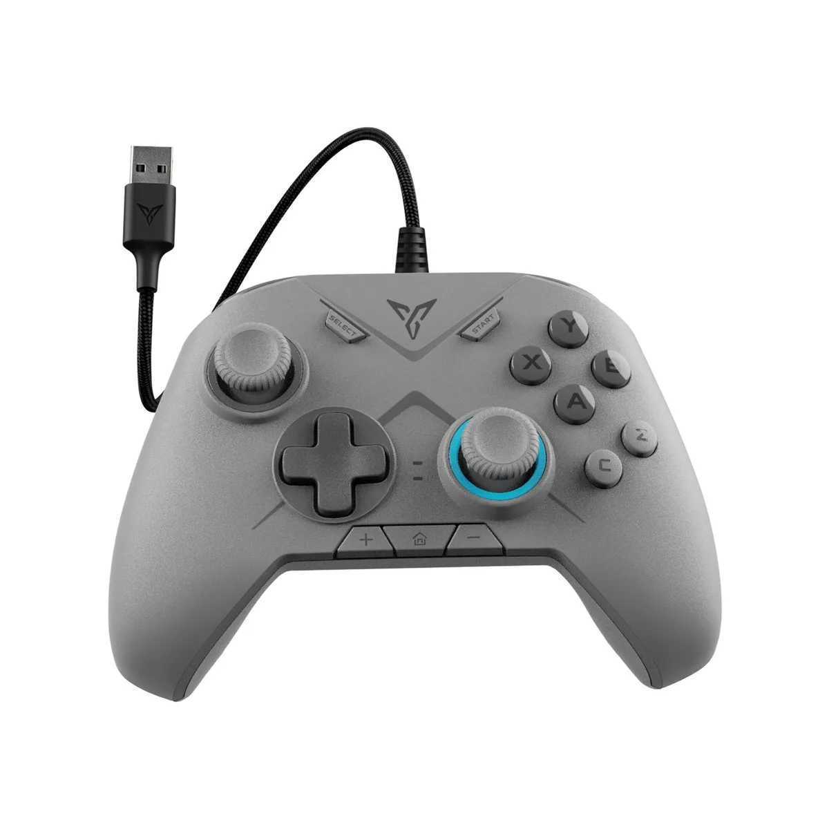 Black wired gamepad with RGB lighting and textured grips