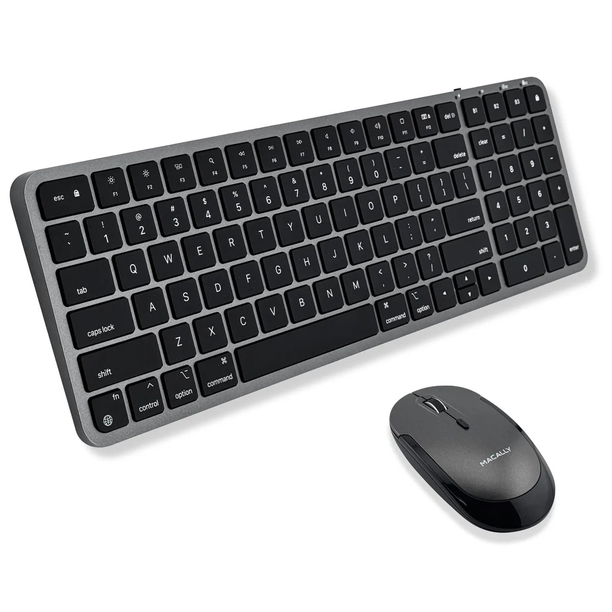 Compact black keyboard and mouse set on desk