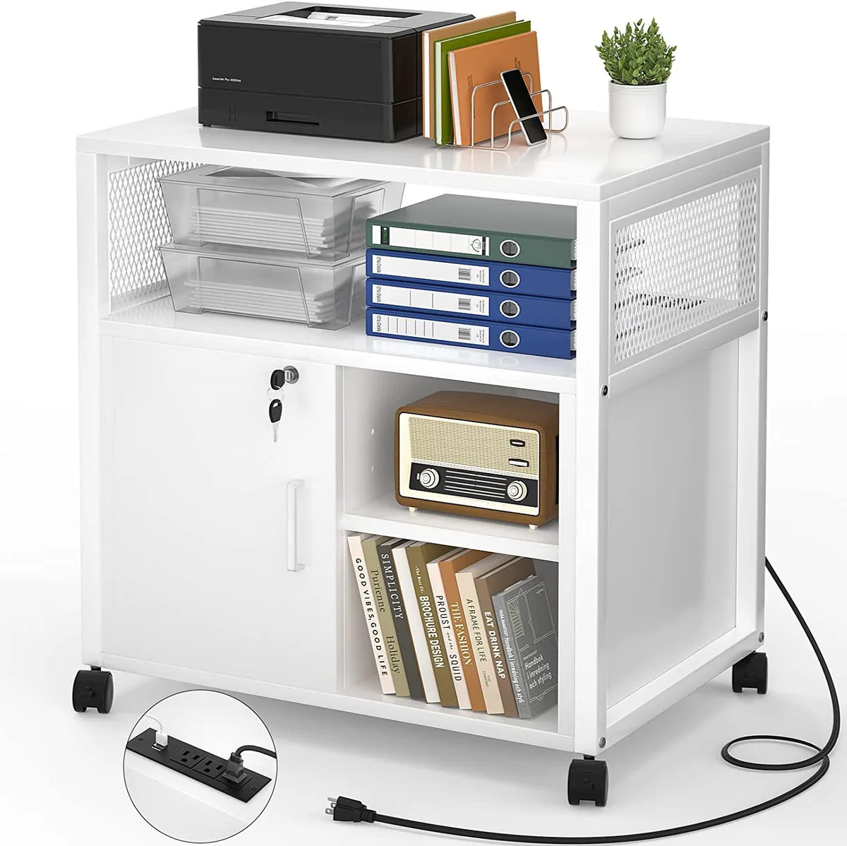BFKK BFKK Lateral File Cabinet with USB Charging Ports, White — product photo