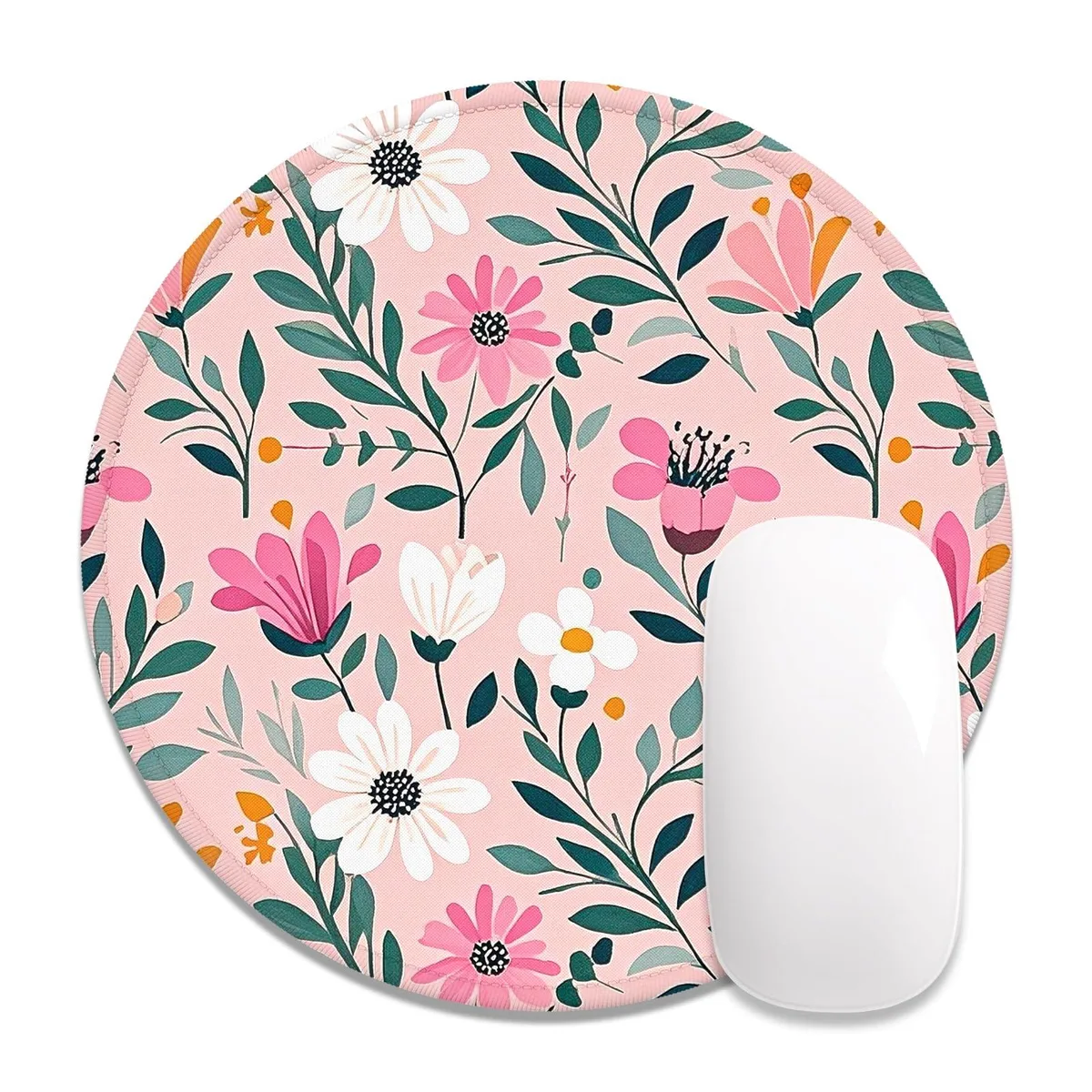  Auhoahsil ZJXY-03-Pink White Flowers Round Mouse Pad 8.7 in — product photo