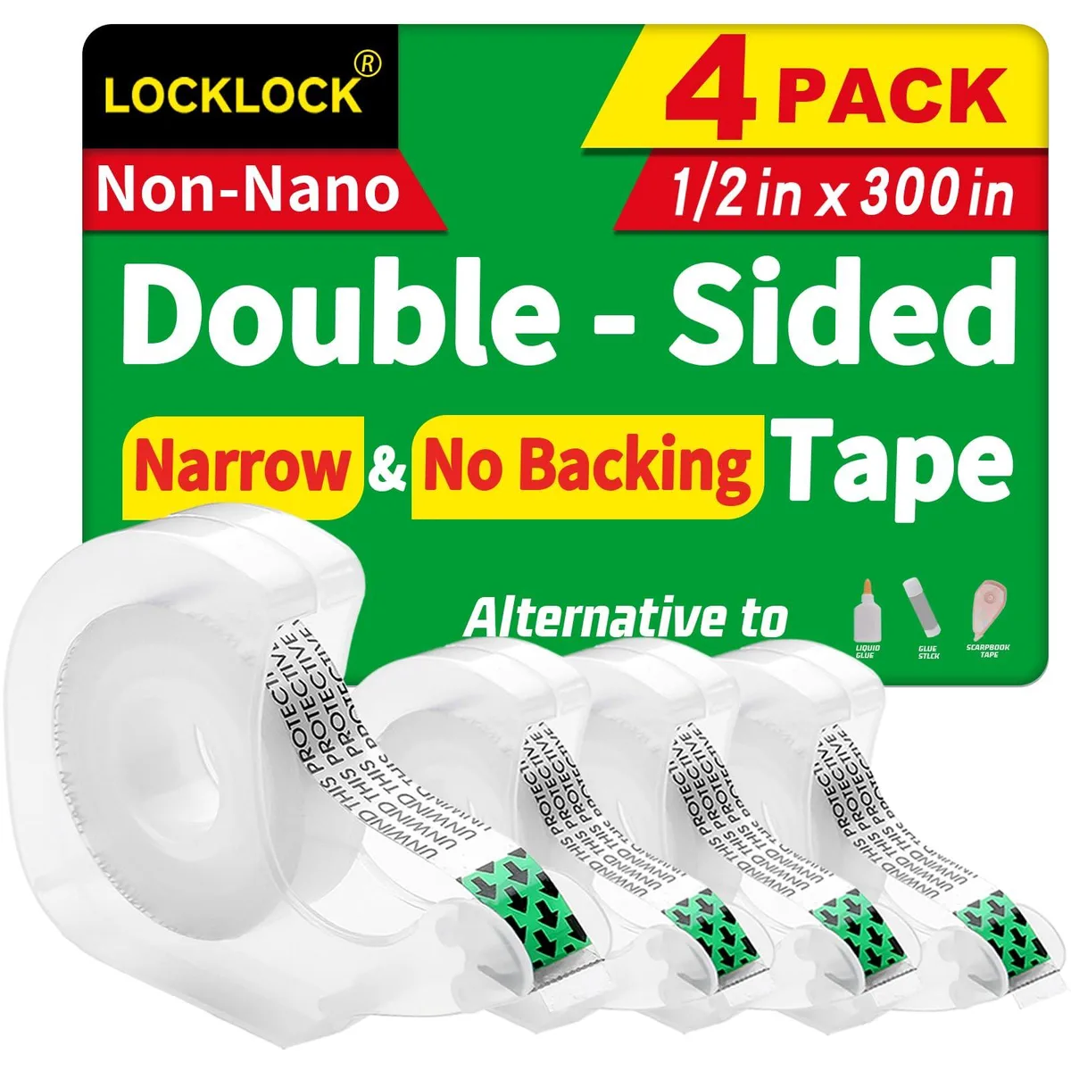  LOCKLOCK 12-350-4 double-sided tape 4 pack .5 in x 300 in — product photo