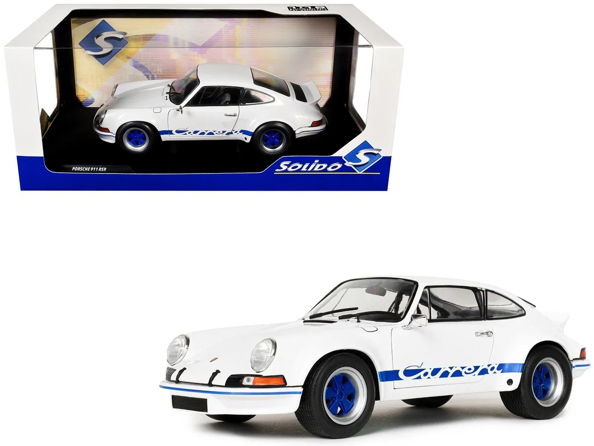 Solido Solido 1973 Porsche 911 RSR Carrera White with Blue Stripes 1/18 hobby collectible — product photo