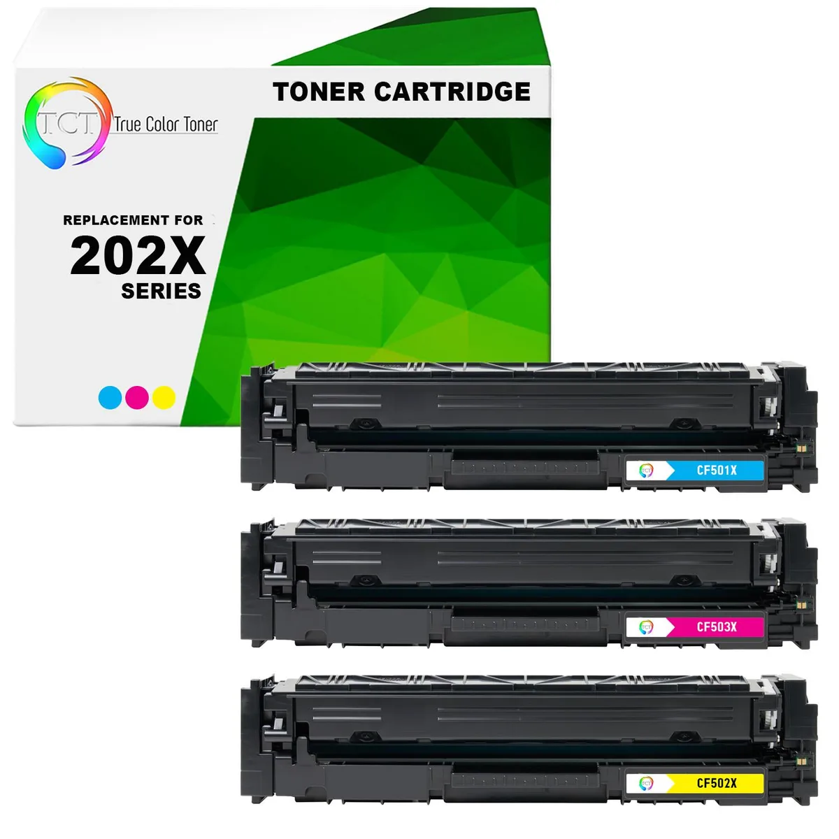 True Color Toner True Color Toner 202X CF501X CF502X CF503X 3-pack toner cartridges — product photo