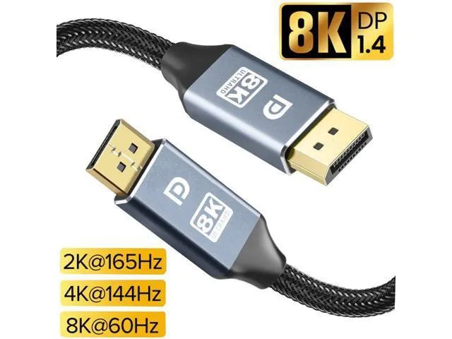 WISDUM WISDUM DisplayPort 1.4 Cable 10ft Grey 8K@60Hz 4K@60Hz 2K@165Hz Nylon Braided 24K Gold 28AWG — product photo