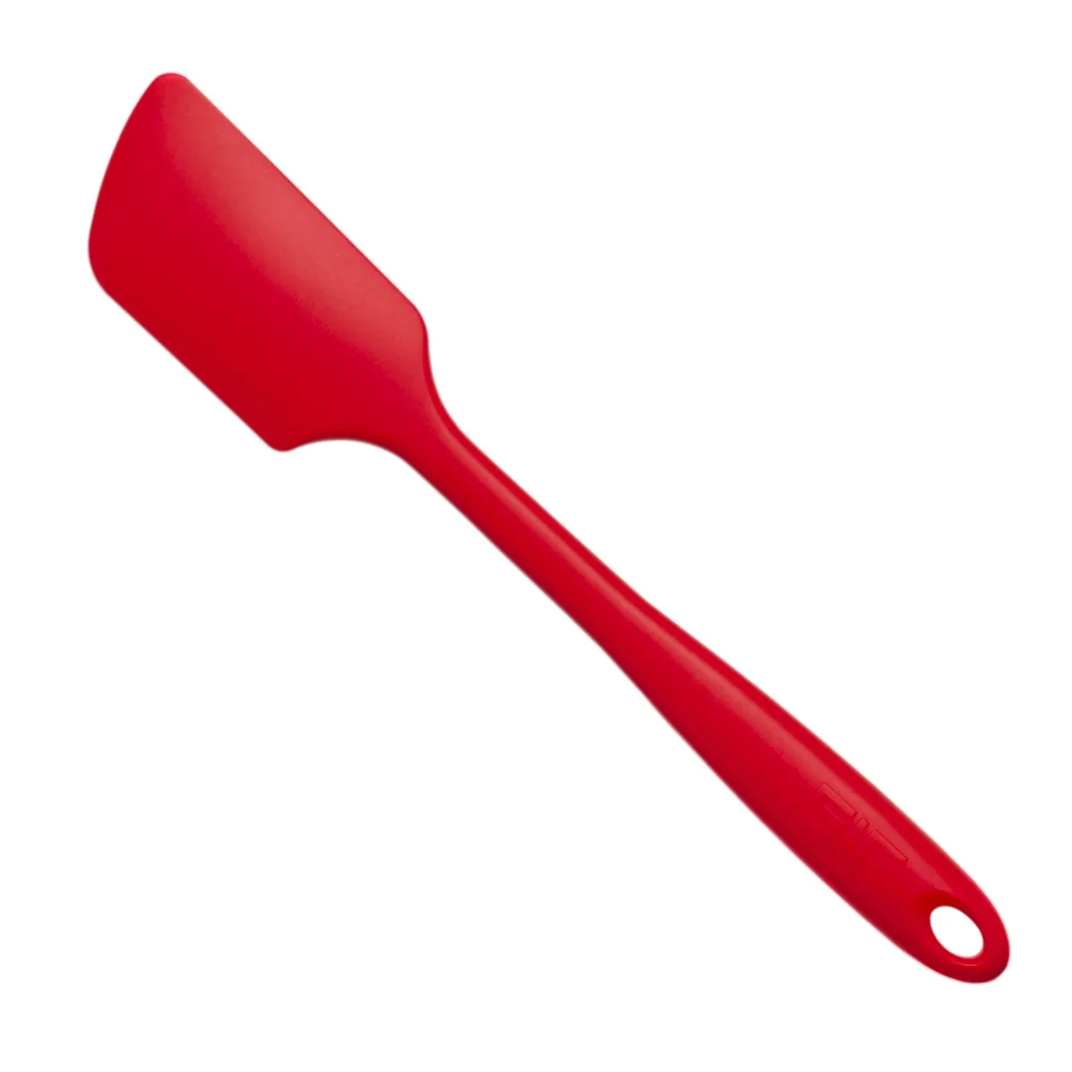 Red silicone spatula, 11 inches long, 1.9 inches wide, oblong blade