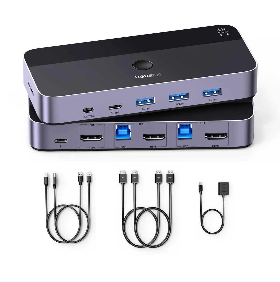  TRENDnet 15707 KVM Switch 2 Computers 1 Monitor 4K@60Hz 4 USB 3.0 Ports Aluminum — product photo