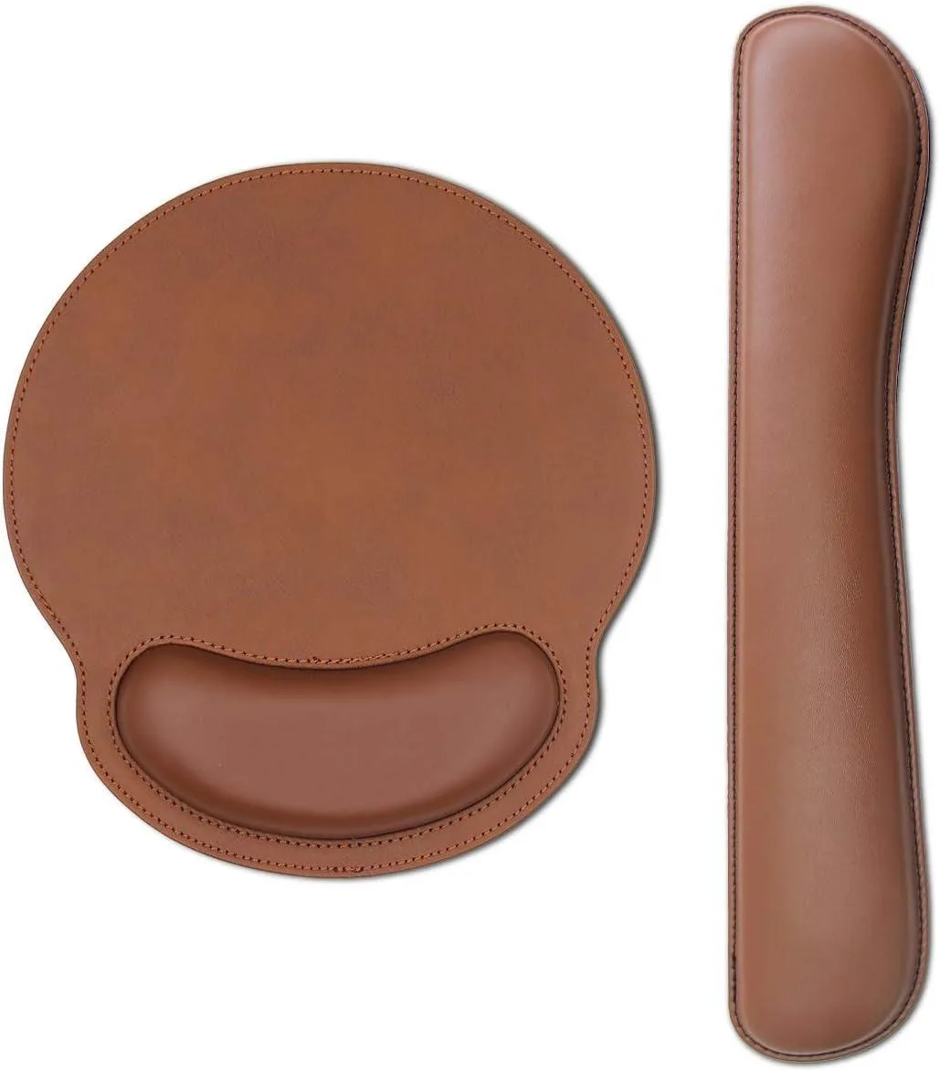 Emerson Emerson PU Leather Wrist Rest &amp; Mouse Pad Set PU Brown 44x8.5x2.5cm 27x24.5x2.5cm — product photo