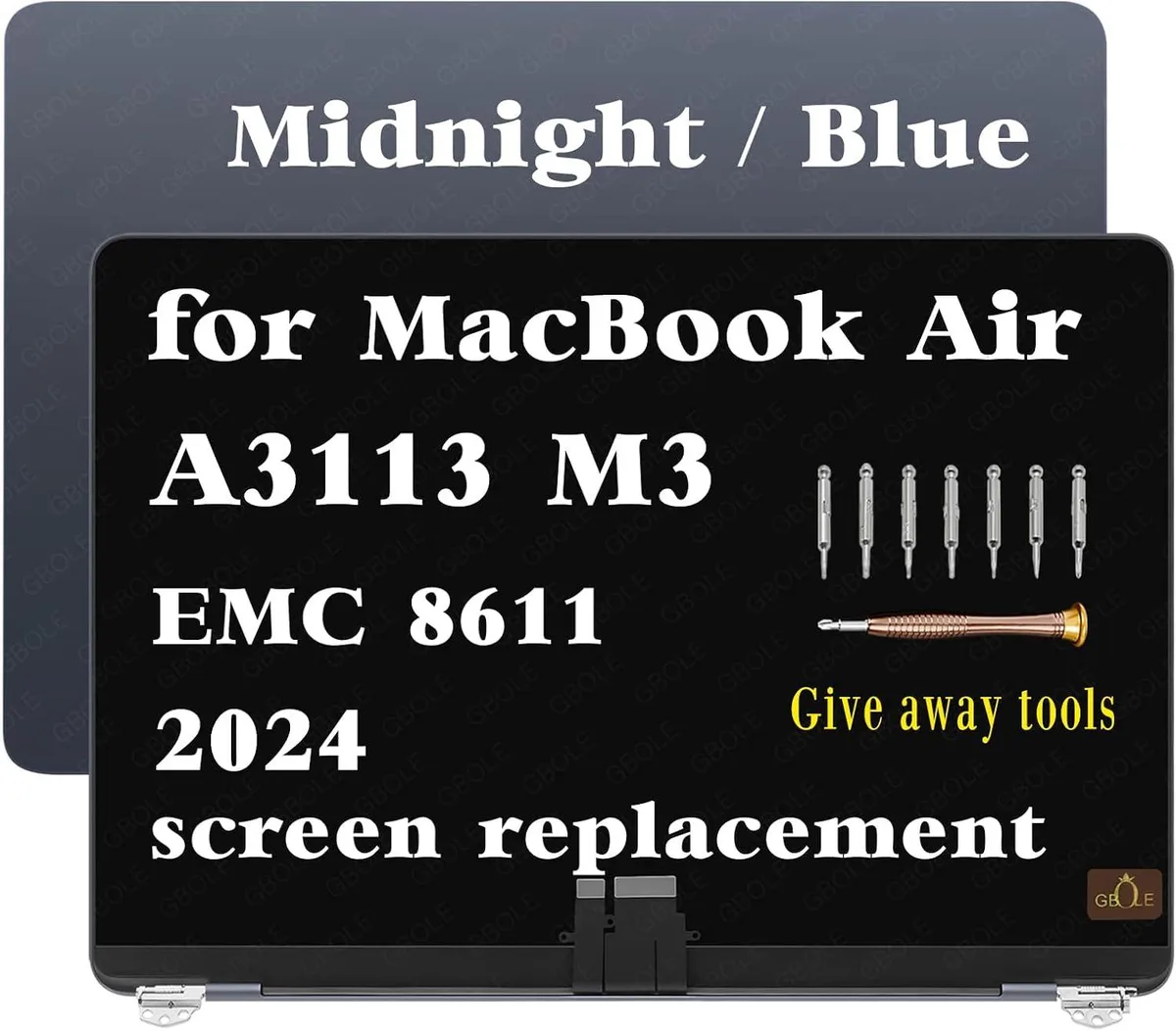 NUOLAISUN NUOLAISUN A3113 Screen Replacement MacBook Air M3 13.6 inch 2024 EMC 8611 Midnight Blue laptop screen — product photo
