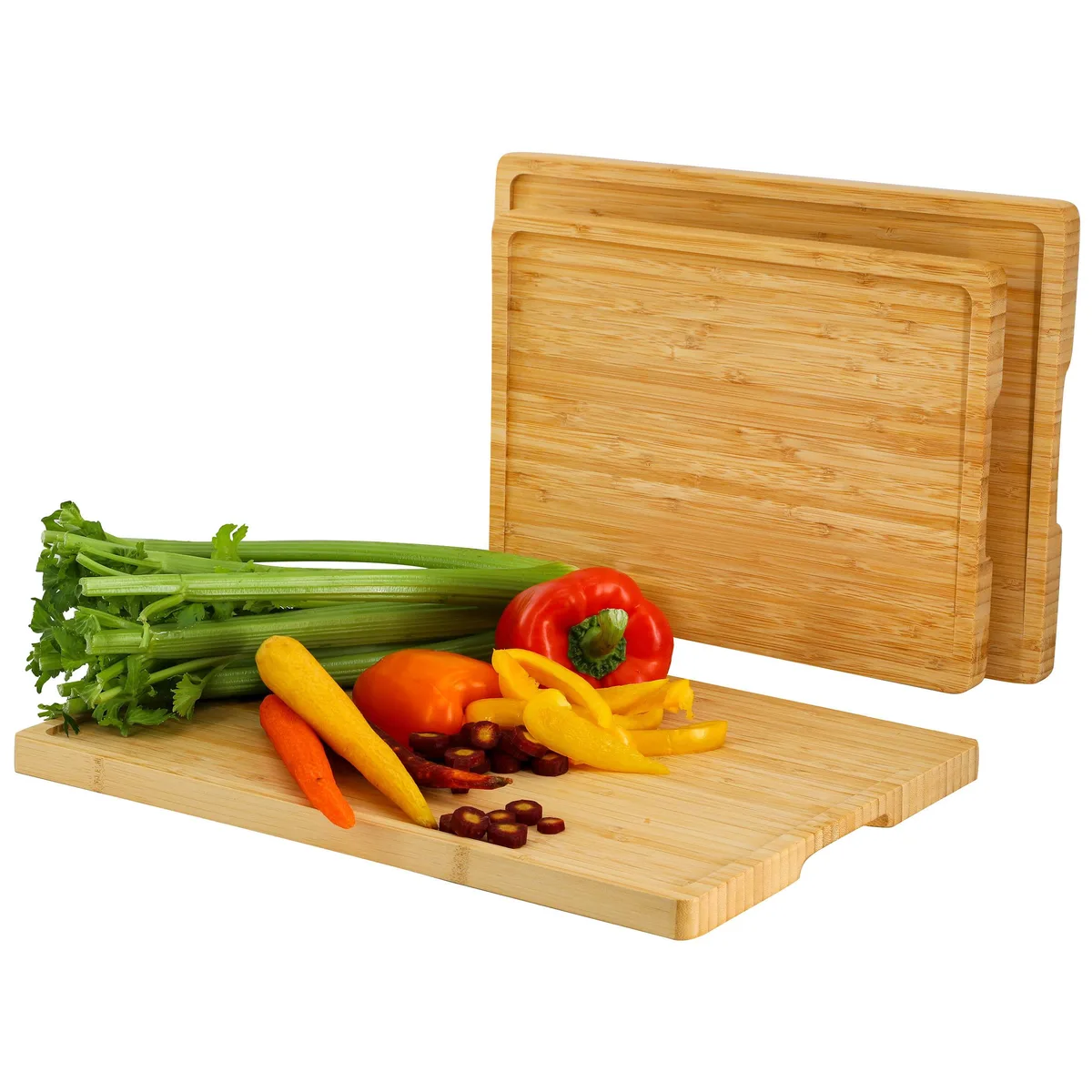 MegaChef MegaChef 3 Piece Natural Bamboo Cutting Board Set 13x10 15x11 17x12in — product photo
