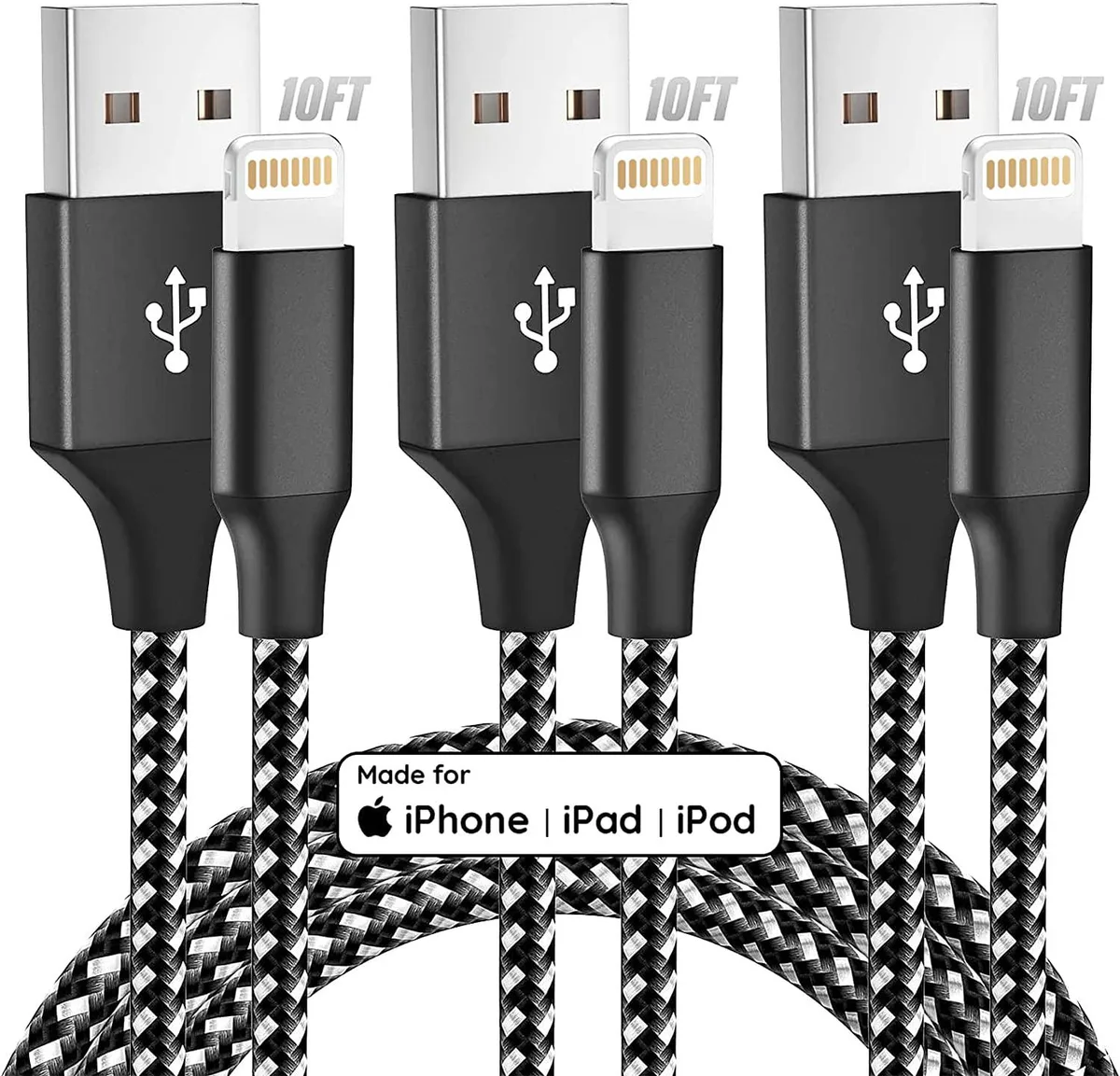 Corn Electronics Corn Electronics Lightning Cable 3 Pack 10 ft Black White — product photo