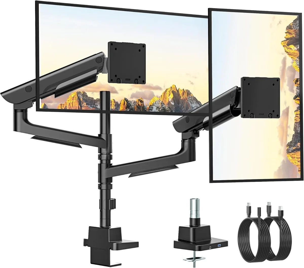 BFKK BFKK Monitor Arm 17-57" 59.4 lbs USB 3.0 A/C Pneumatic Quick-Release Clamp/Grommet VESA 75/100 — product photo