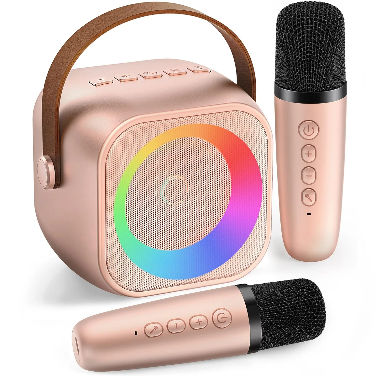  Mini Karaoke Machine K29-L Rose Gold 2 Wireless Mics 10h Battery — product photo
