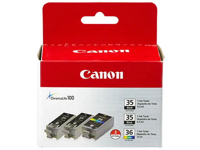 Three Canon ink cartridges in a sealed retail box