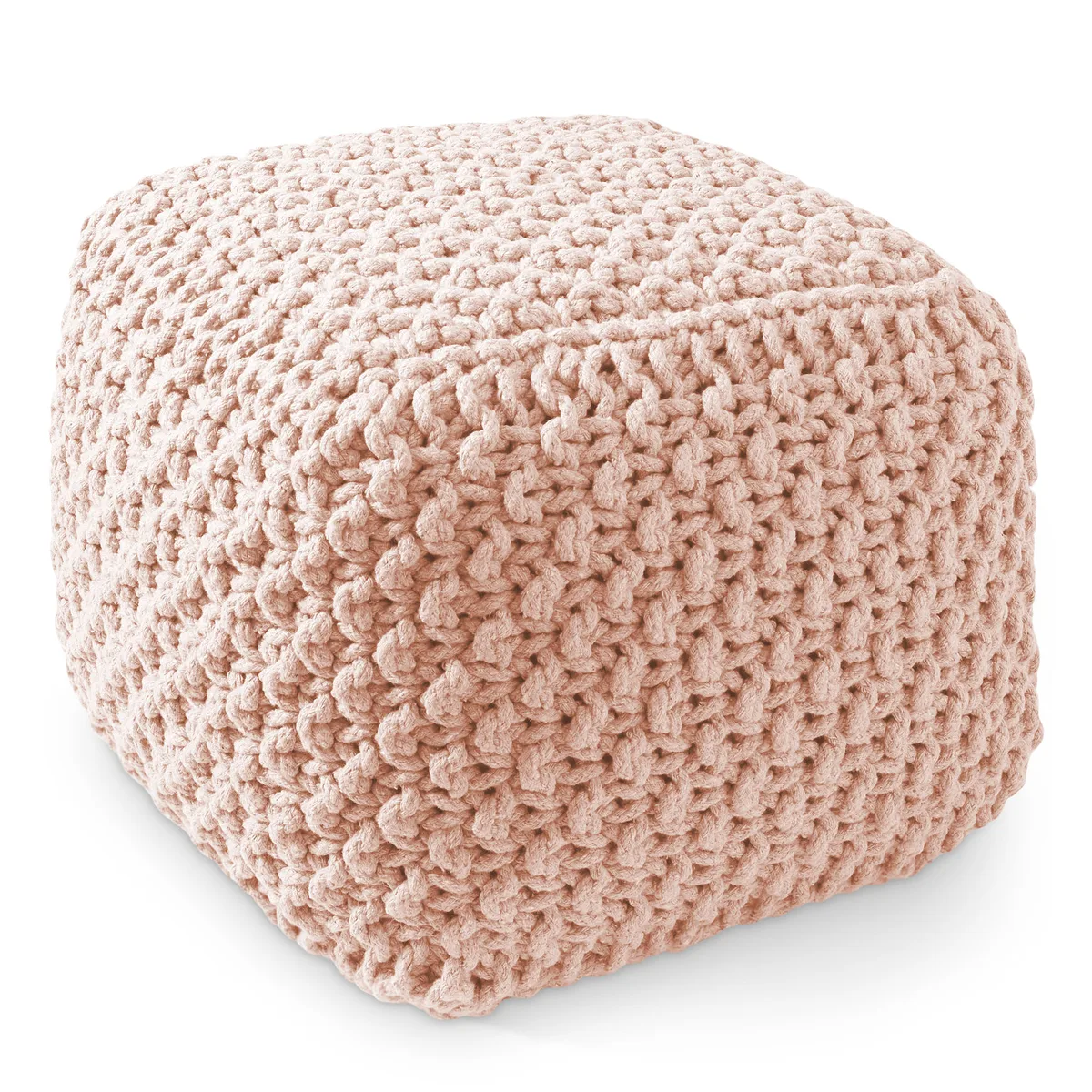 Casafield Casafield Square Pouf Ottoman Light Pink 18.5" W x 18.5" D x 14.5" H Cotton Knit — product photo