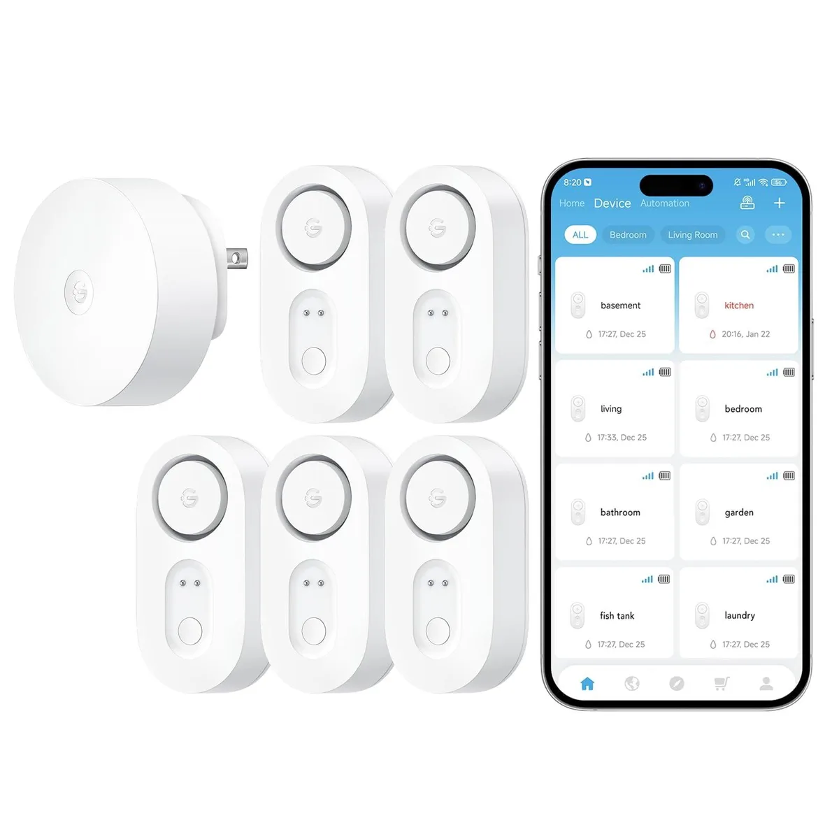Emerson H5059 smart sensor gateway + 5 water sensors 1804 ft 105 dB IP67 5-year battery — product photo