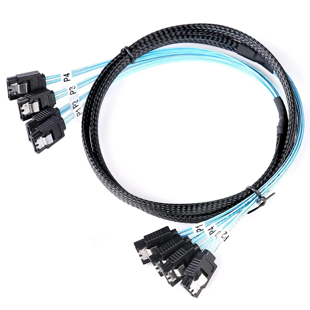 BUCIER BUCIER SATA-III 1m 4-pack Blue/Black nylon braided 6Gbps data cable — product photo