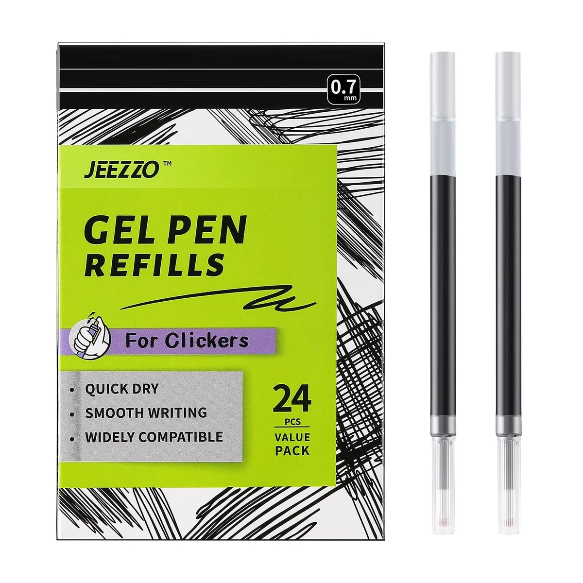 Box of 24 black 0.7mm gel pen refills