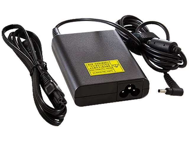 Black rectangular 65W AC adapter with power cord