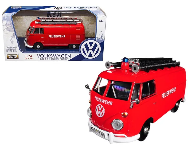 MOTORMAX MOTORMAX Volkswagen Type 2 (T1) Fire Van "Feuerwehr" Red 1/24 Diecast Vehicle — product photo