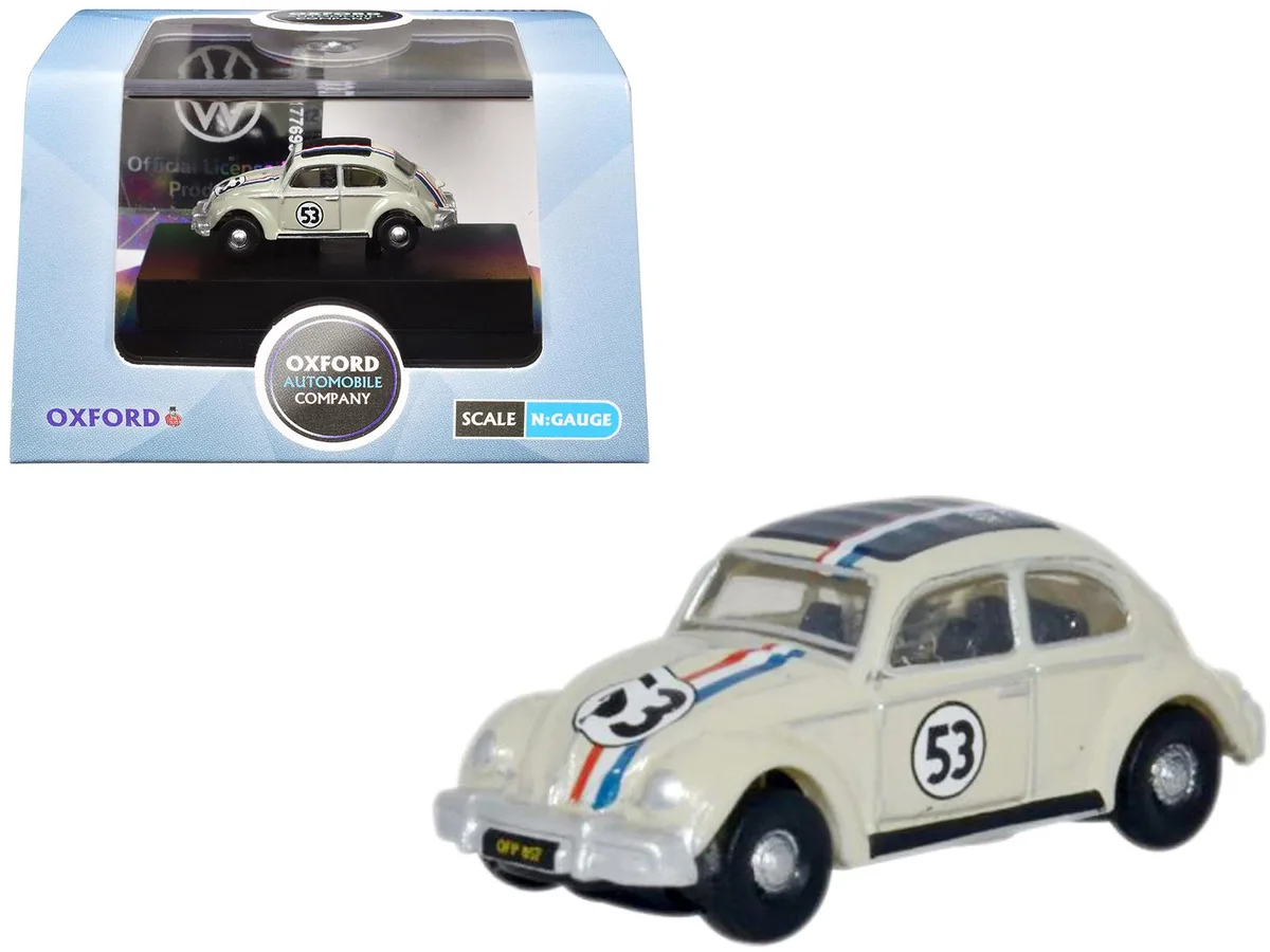 Oxford Diecast Oxford Diecast Volkswagen Beetle #53 Beige Stripes Black Top 1/148 Hobby Collectible — product photo