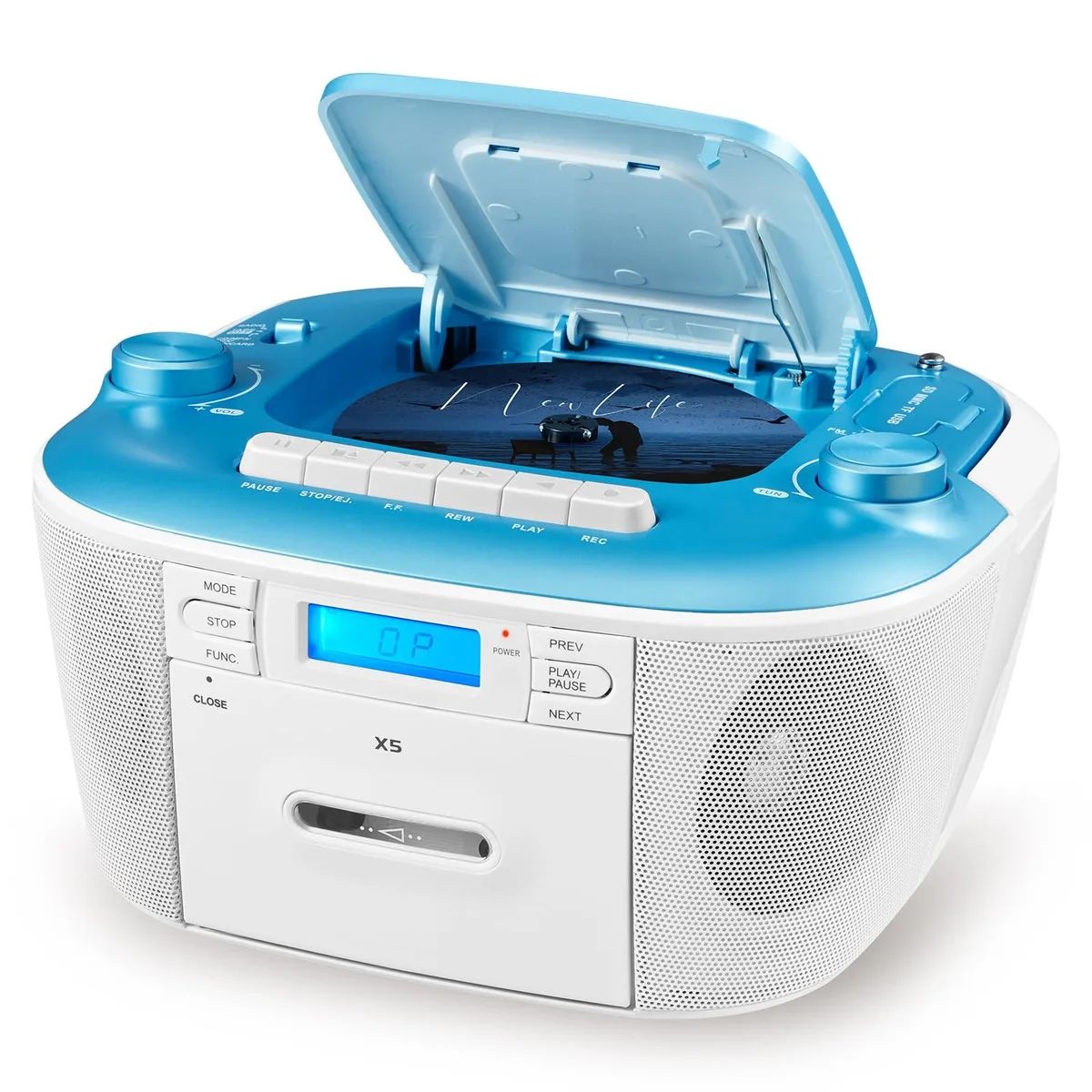  Gelielim X5 Portable CD Cassette Player Boombox Blue — product photo