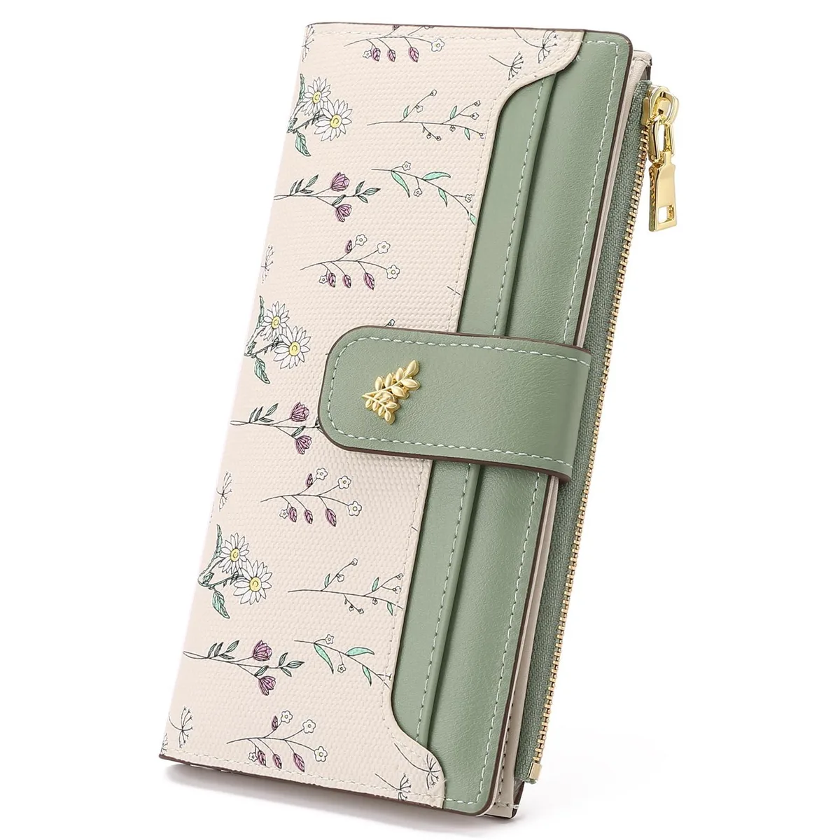  GAEKEAO 8881-bhl-usa Wallet Green Floral RFID 11 Card Slots 7.48 x 3.74 x 1.57 Inch — product photo