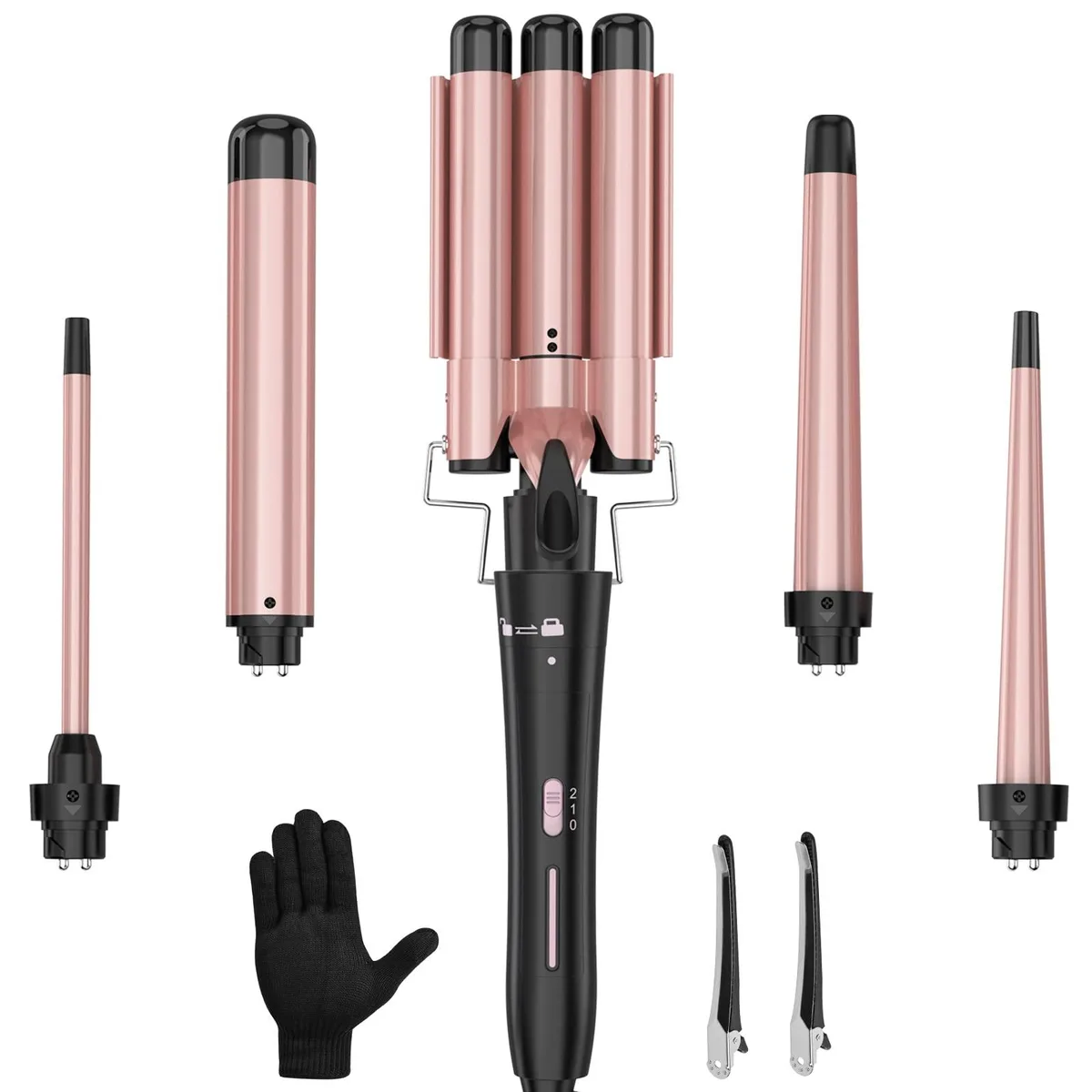  USHOW Rose Gold 5-in-1 Curling Wand Set .35-1.25 Inch — product photo