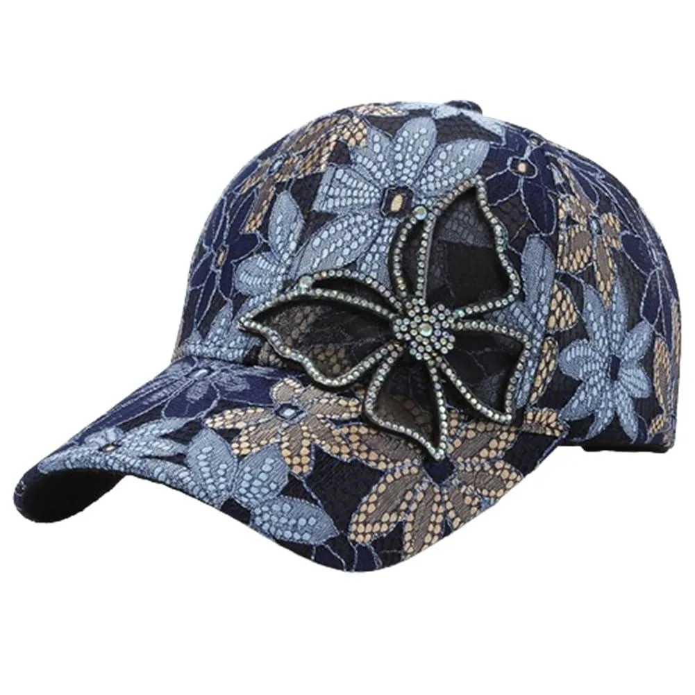 Bling Rhinestone Butterfly Baseball Cap Black 100% Polyester — product photo