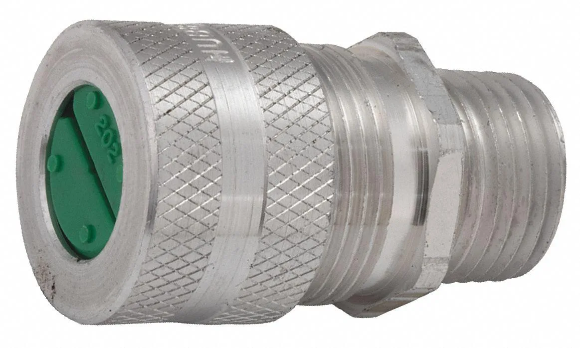 Aluminium straight wire connector, silver body, brown gland, 1/2 in MNPT box thread