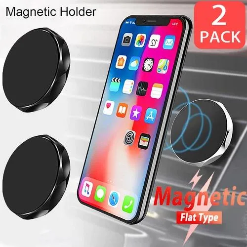 Two black magnetic dashboard phone mounts with petal-shaped metal plates